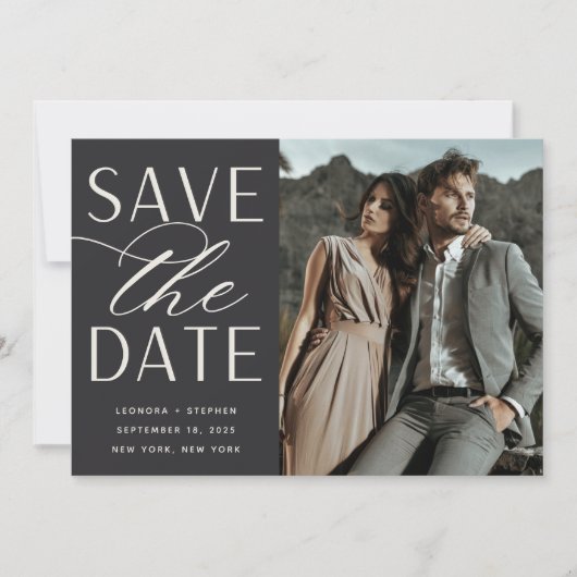 Vloeiend script | Enkelvoudig fotohuwelijk Save The Date (Voorkant)