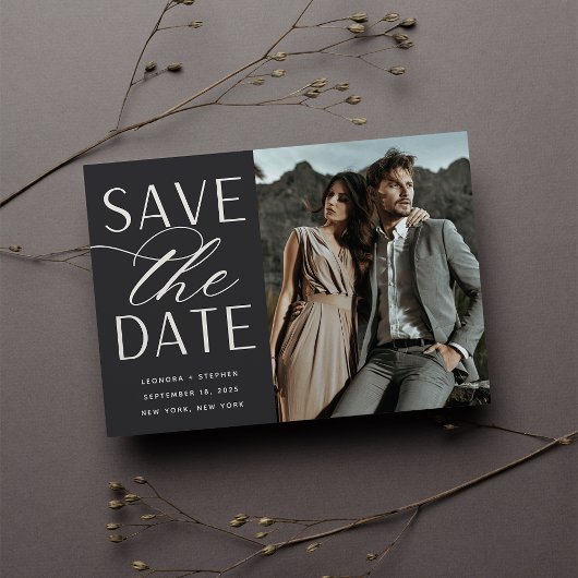 Vloeiend script | Enkelvoudig fotohuwelijk Save The Date