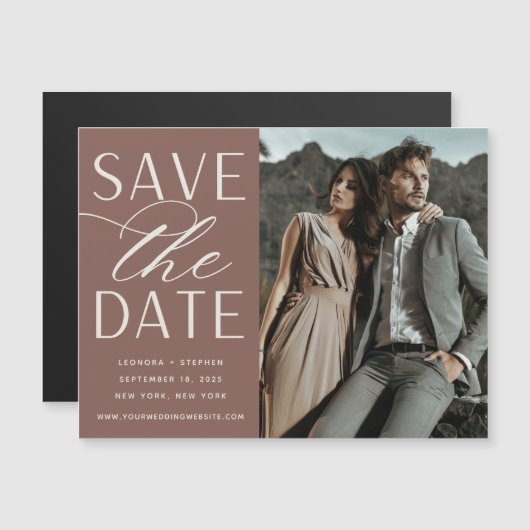 Vloeiend script | Foto Save the Date Magnet (Voorkant / Achterkant)