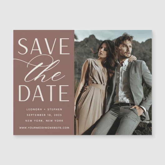 Vloeiend script | Foto Save the Date Magnet (Voorkant)