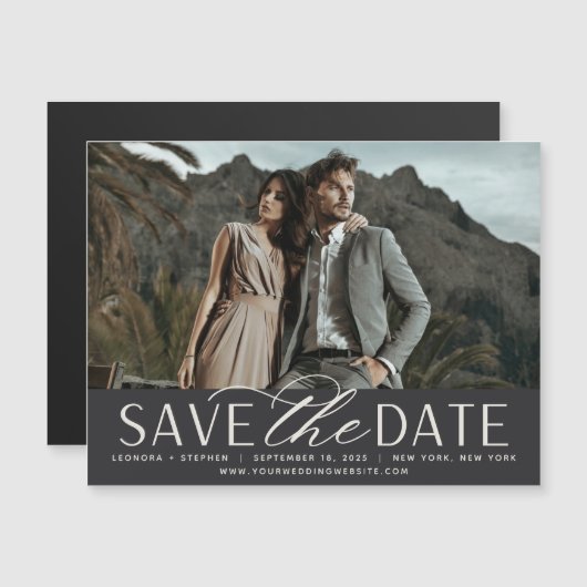 Vloeiend script | Foto Save the Date Magnet (Voorkant / Achterkant)