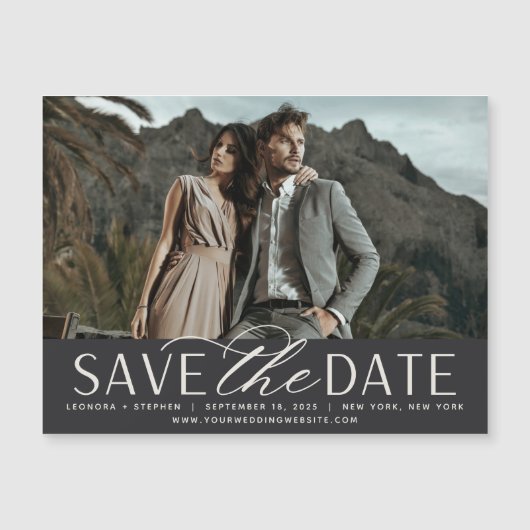 Vloeiend script | Foto Save the Date Magnet (Voorkant)