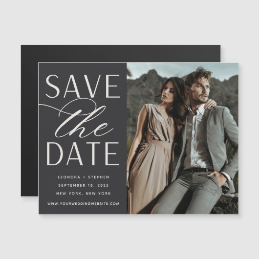 Vloeiend script | Foto Save the Date Magnet (Voorkant / Achterkant)