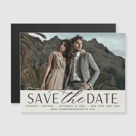 Vloeiend script | Foto Save the Date Magnet (Voorkant / Achterkant)