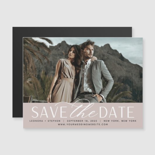 Vloeiend script | Foto Save the Date Magnet (Voorkant / Achterkant)
