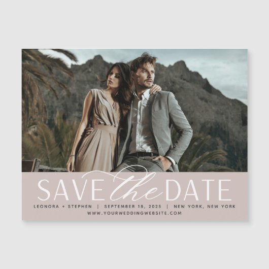Vloeiend script | Foto Save the Date Magnet (Voorkant)