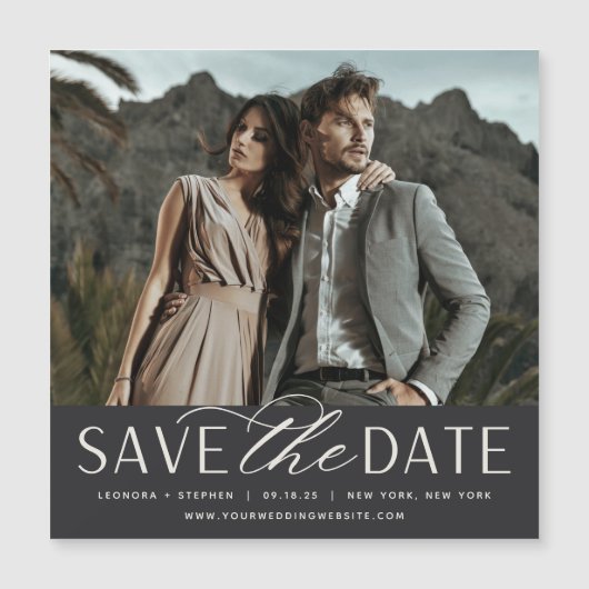 Vloeiend script | Foto Save the Date Magnet (Voorkant)
