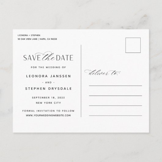 Vloeiend script | Foto Wedding Save the Date Aankondigingskaart (Achterkant)