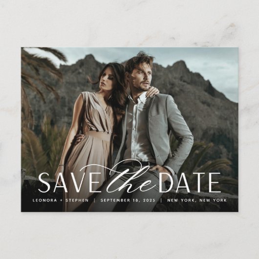 Vloeiend script | Foto Wedding Save the Date Aankondigingskaart (Voorkant)