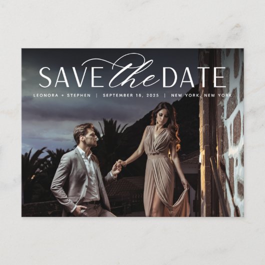 Vloeiend script | Foto Wedding Save the Date Aankondigingskaart (Voorkant)