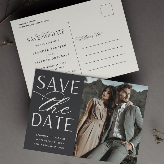 Vloeiend script | Foto Wedding Save the Date Aankondigingskaart