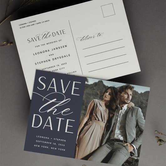 Vloeiend script | Foto Wedding Save the Date Aankondigingskaart