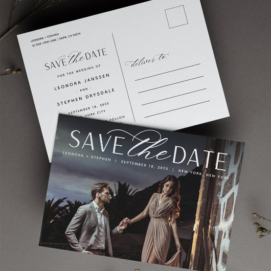 Vloeiend script | Foto Wedding Save the Date Aankondigingskaart