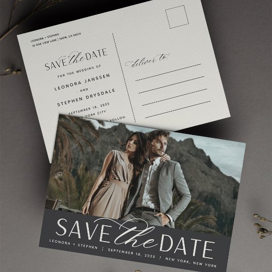 Vloeiend script | Foto Wedding Save the Date Aankondigingskaart