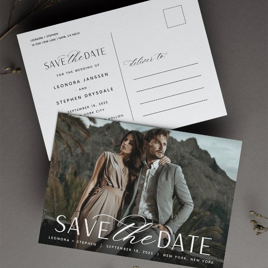 Vloeiend script | Foto Wedding Save the Date Aankondigingskaart