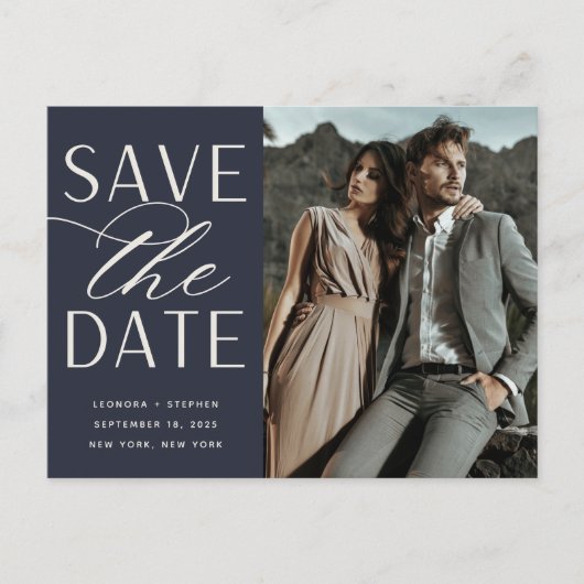 Vloeiend script | Foto Wedding Save the Date Aankondigingskaart (Voorkant)