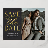 Vloeiend script | Foto Wedding Save the Date Folie Uitnodiging Briefkaart (Voorkant)