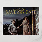 Vloeiend script | Foto Wedding Save the Date Folie Uitnodiging Briefkaart (Voorkant)