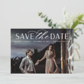 Vloeiend script | Horizontaal fotohuwelijk Save The Date (Staand voorkant)