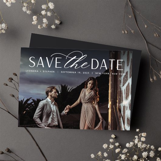 Vloeiend script | Horizontaal fotohuwelijk Save The Date