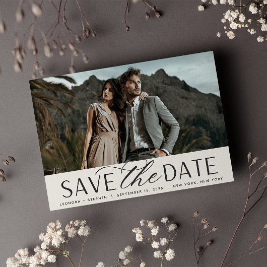 Vloeiend script | Horizontaal fotohuwelijk Save The Date
