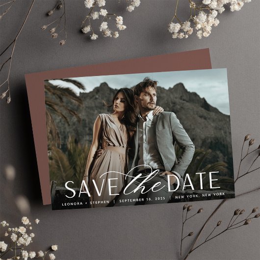 Vloeiend script | Horizontaal fotohuwelijk Save The Date