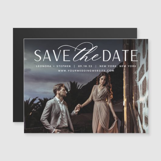 Vloeiend script | Horizontale foto slaat de datum  (Voorkant / Achterkant)