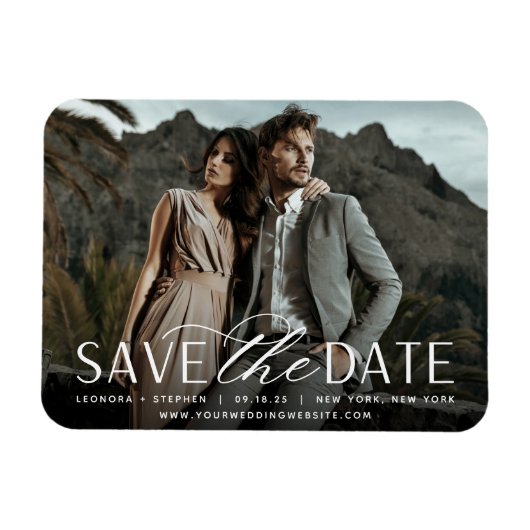 Vloeiend script | Horizontale foto slaat de datum Magneet (Horizontaal)