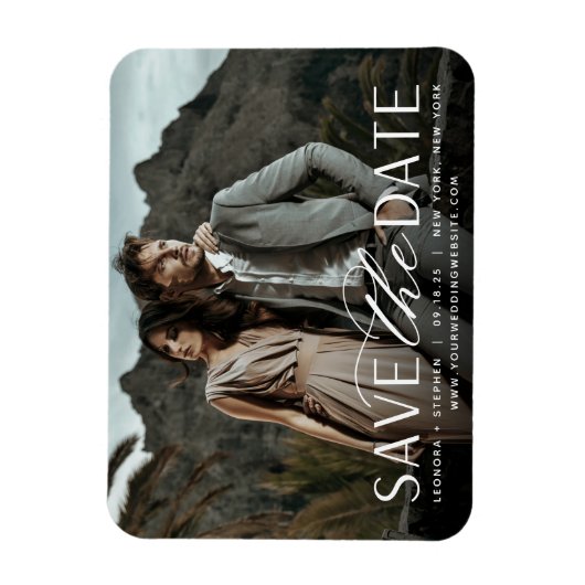 Vloeiend script | Horizontale foto slaat de datum Magneet (Verticaal)