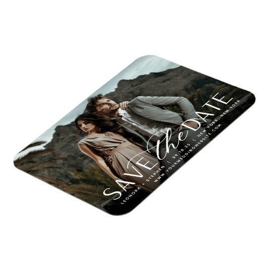 Vloeiend script | Horizontale foto slaat de datum Magneet (Linkerzijde)