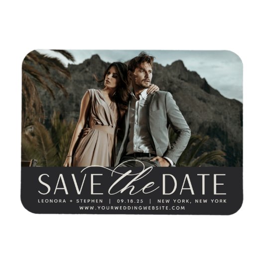 Vloeiend script | Horizontale foto slaat de datum  Magneet (Horizontaal)