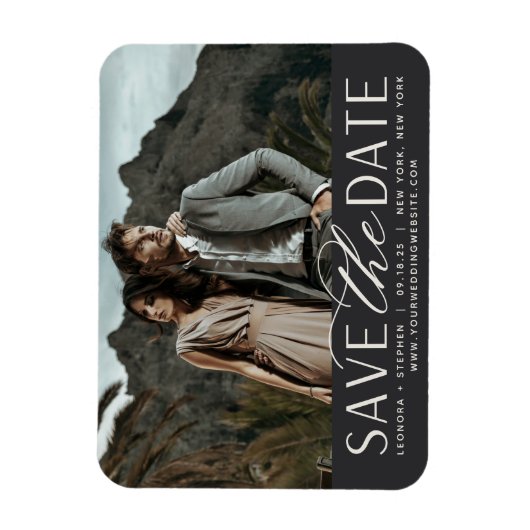 Vloeiend script | Horizontale foto slaat de datum Magneet (Verticaal)