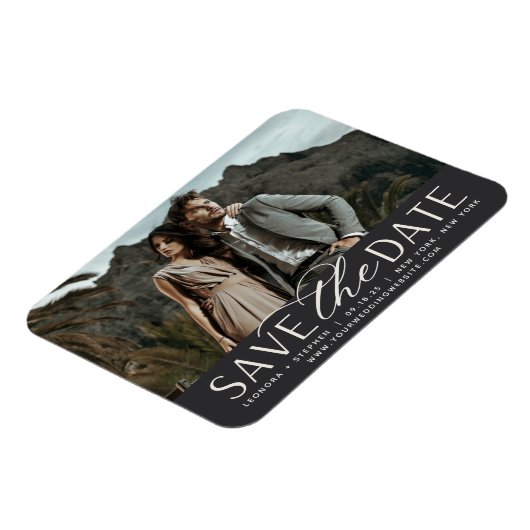 Vloeiend script | Horizontale foto slaat de datum Magneet (Linkerzijde)