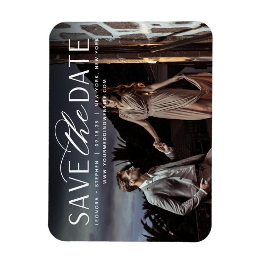 Vloeiend script | Horizontale foto slaat de datum  Magneet (Verticaal)