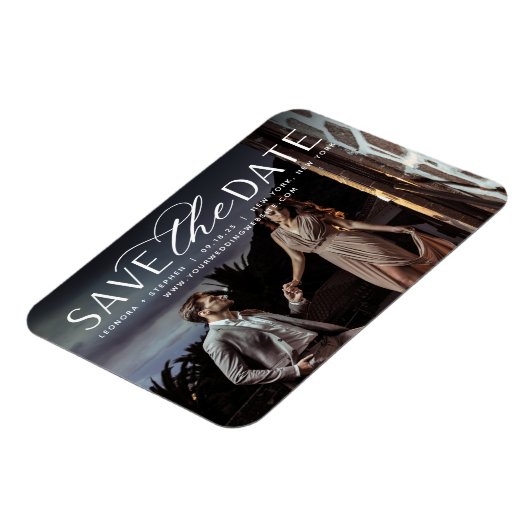 Vloeiend script | Horizontale foto slaat de datum  Magneet (Linkerzijde)