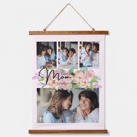 Vloeiend script je moeder 4 Foto Collage Hangend Wandkleed (Voorkant)