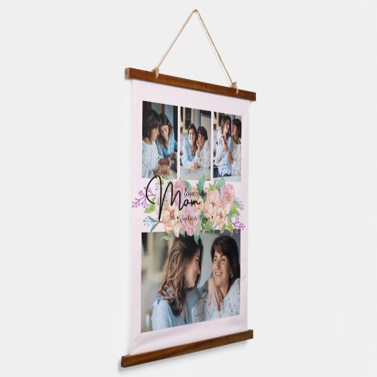 Vloeiend script je moeder 4 Foto Collage Hangend Wandkleed (Gebogen)