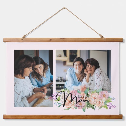 Vloeiend script je moeder 4 Foto Collage Hangend Wandkleed (Voorkant)
