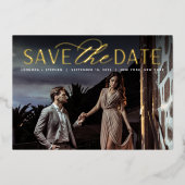 Vloeiend script | Single Photo Wedding Sla de datu Folie Uitnodiging (Voorkant)