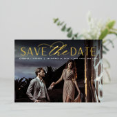 Vloeiend script | Single Photo Wedding Sla de datu Folie Uitnodiging (Staand Voorkant)