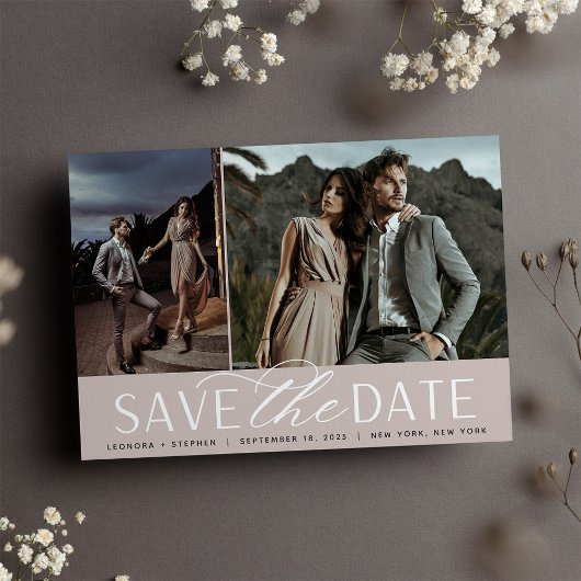 Vloeiend script | Twee foto-bruiloft Save The Date