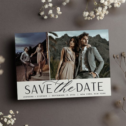 Vloeiend script | Twee foto-bruiloft Save The Date