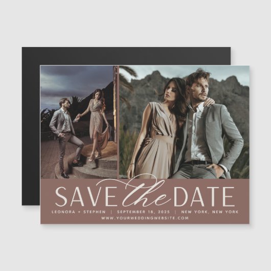 Vloeiend script | Twee Foto sparen de Magnet Datum (Voorkant / Achterkant)