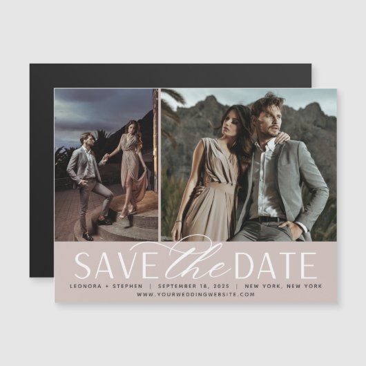 Vloeiend script | Twee Foto sparen de Magnet Datum (Voorkant / Achterkant)