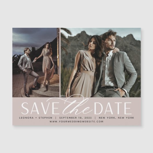 Vloeiend script | Twee Foto sparen de Magnet Datum (Voorkant)