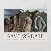 Vloeiend script | Twee foto's die de datum opslaan Aankondigingskaart (Voorkant)