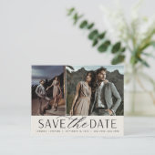 Vloeiend script | Twee foto's die de datum opslaan Aankondigingskaart (Staand voorkant)