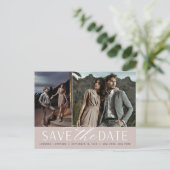 Vloeiend script | Twee foto's die de datum opslaan Aankondigingskaart (Staand voorkant)