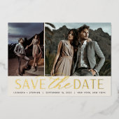 Vloeiend script | Twee Foto's opslaan op datum Folie Uitnodiging (Voorkant)