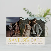 Vloeiend script | Twee Foto's opslaan op datum Folie Uitnodiging (Staand Voorkant)